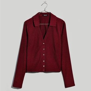 Seersucker Cropped Long Sleeve Shirt
